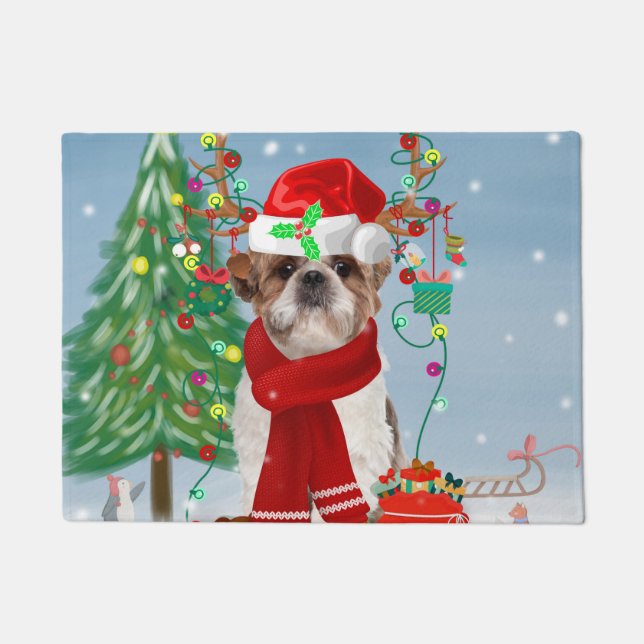 Shih Tzu Dog in Schnee Weihnachten Fußmatte (Vorderseite)