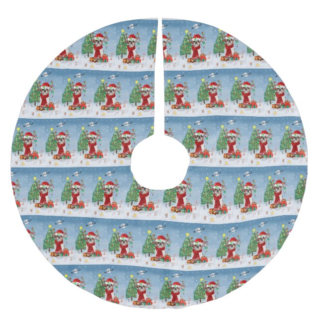 Shih Tzu Dog in Schnee Weihnachten Polyester Weihnachtsbaumdecke (Vorderseite)