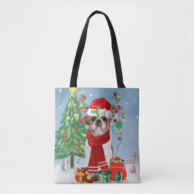 Shih Tzu Dog in Schnee Weihnachten Tasche (Vorderseite)