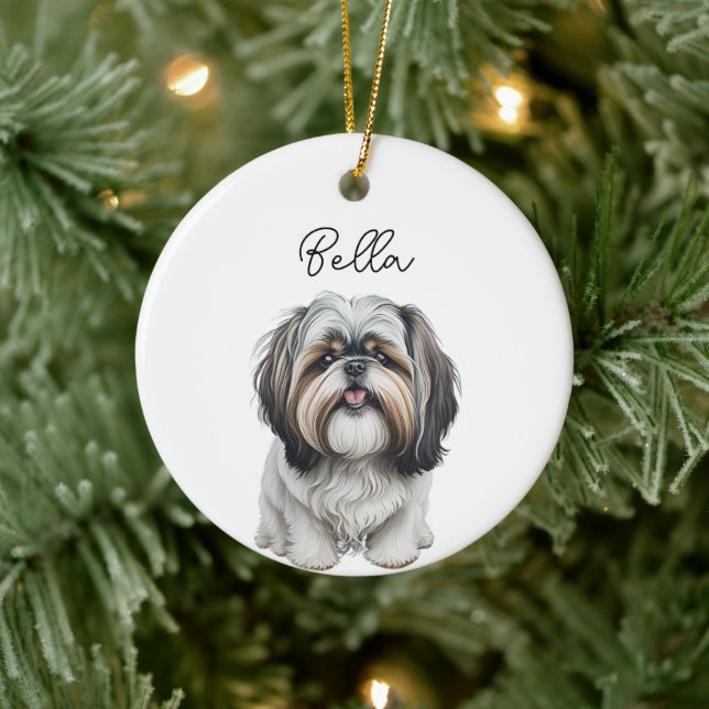 Shih Tzu Dog Individuelle Name Keramik Ornament (Baum)