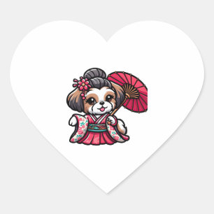 Shih Tzu Dog Kimono Herz-Aufkleber