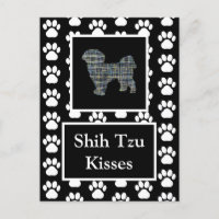 Shih Tzu Dog Kisses Silhouette Yellow & Blue Grid