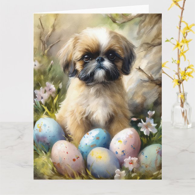 Shih Tzu Dog mit Ostereier Urlaub Karte (Gelbe Blume)