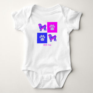 Shih Tzu Dog & Paw Pink und Blau Baby Strampler
