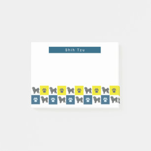 Shih Tzu Dog & Paw Yellow & Blue Grid Silhouette Post-it Klebezettel