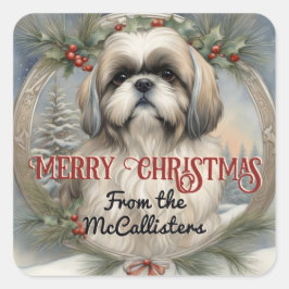 Shih Tzu Dog Personalisierter Weihnachtskartenstic Quadratischer Aufkleber