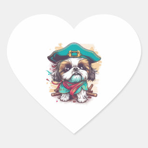 Shih Tzu Dog Pirate Herz-Aufkleber