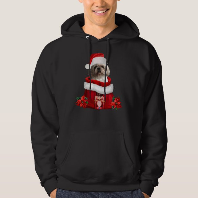 Shih Tzu Dog Santa Claus Poinsetta Nutcracker Bag Hoodie (Vorderseite)