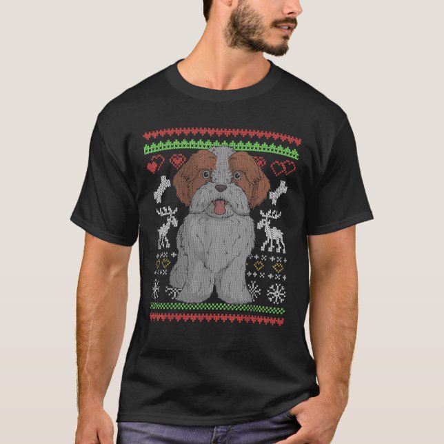 Shih Tzu Dog Santa Claus Ugly Christmas Pattern X  T-Shirt (Vorderseite)