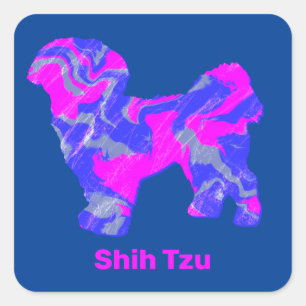 Shih Tzu Dog Silhouette Crazy Hot Pink Quadratischer Aufkleber