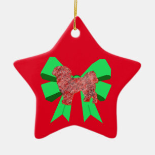 Shih Tzu Dog Silhouette Green Bow Keramik Ornament