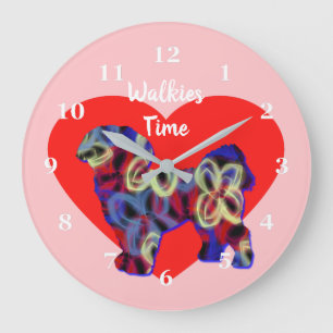 Shih Tzu Dog Silhouette Valentinstag Herzrosa Große Wanduhr