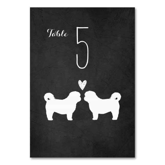 Shih Tzu Dog Silhouetten Hochzeitsempfang Tischnummer (Vorderseite)