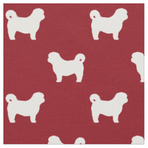 Shih Tzu Dog Silhouetten Rot und Weiß Gemustert Stoff