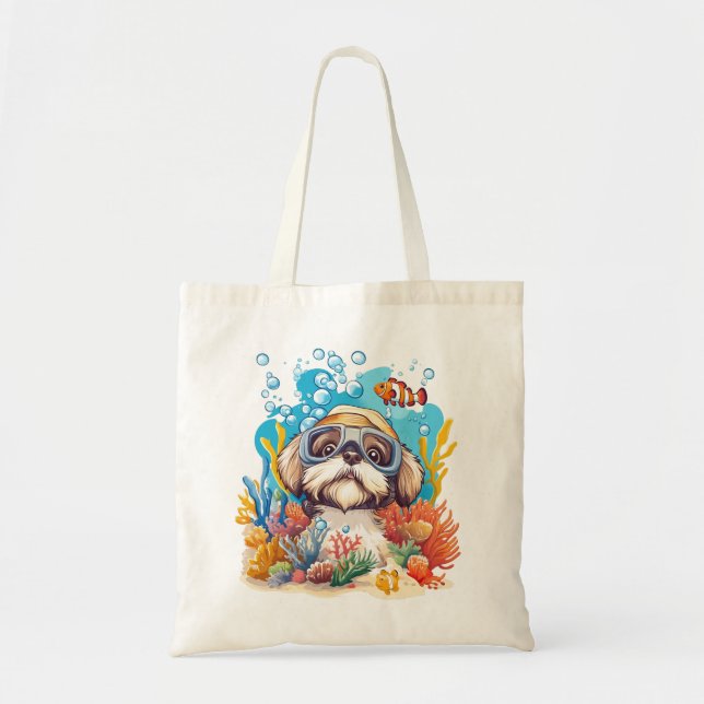 Shih Tzu Dog Snorkeling Coral Reef Tragetasche (Vorne)