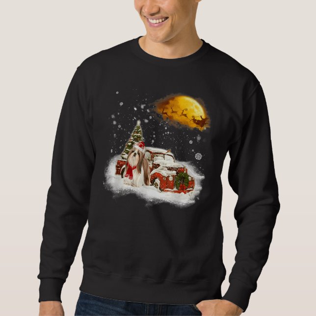 Shih Tzu Dog Snow Red Truck Weihnachtsbaum Pa Sweatshirt (Vorderseite)