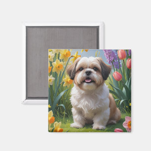 Shih Tzu Dog Spring Flowers Malerei Magnet