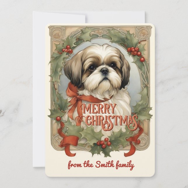 Shih Tzu Dog Vintage Weihnachtskarte Feiertagskarte (Vorderseite)