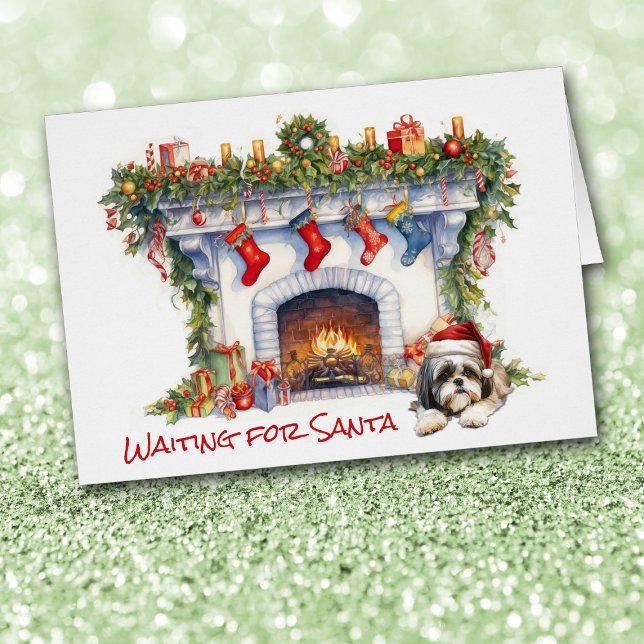 Shih Tzu Dog warten auf Weihnachts-Feuerplatz (Von Creator hochgeladen)