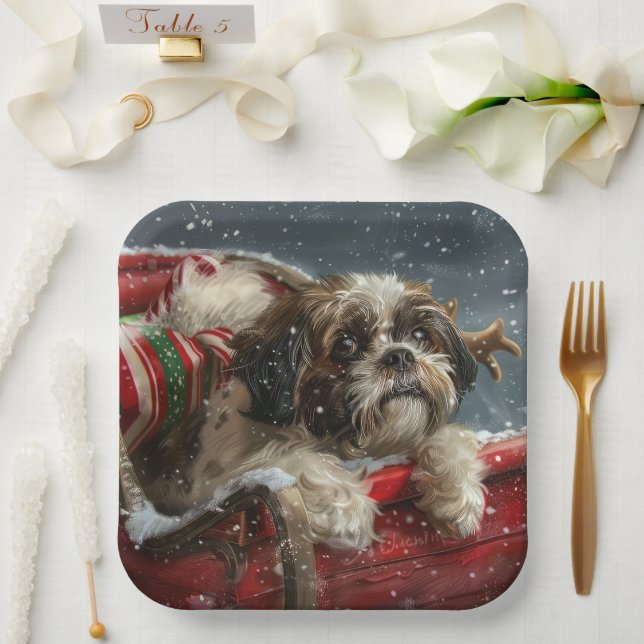 Shih Tzu Dog Weihnachtsfest Pappteller (Hochzeit)