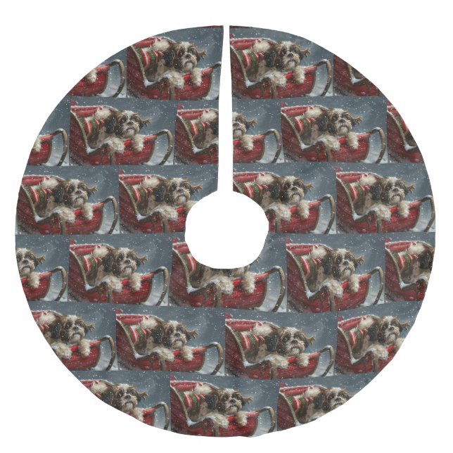 Shih Tzu Dog Weihnachtsfest Polyester Weihnachtsbaumdecke (Vorderseite)