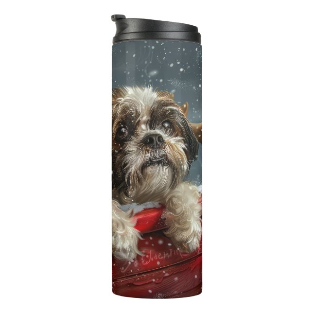 Shih Tzu Dog Weihnachtsfest Thermosbecher (Nach rechts gedreht)