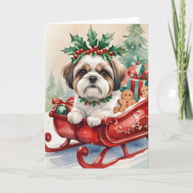 Shih Tzu Dog Weihnachtsgrußkarte Karte (Vorderseite)