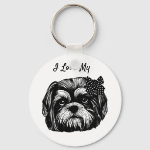 Shih Tzu dog with polka dot bow Original art   Schlüsselanhänger