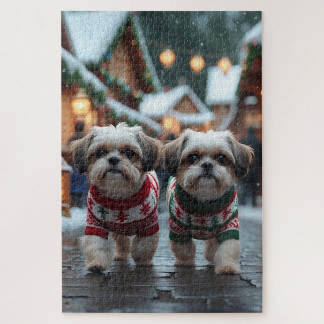 Shih Tzu Dogs Christmas Snow Holiday (Vertikal)