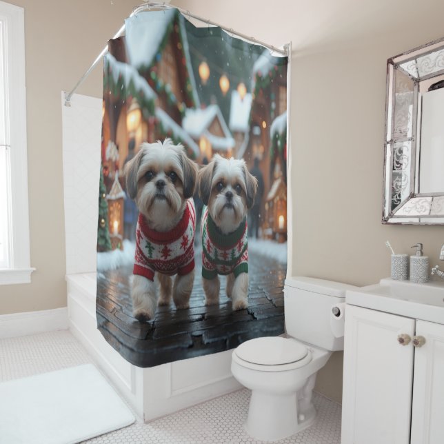 Shih Tzu Dogs Christmas Snow Holiday Duschvorhang (Beispiel)