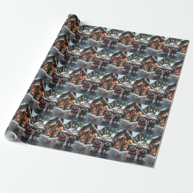 Shih Tzu Dogs Christmas Snow Holiday Geschenkpapier (Ungerollt)