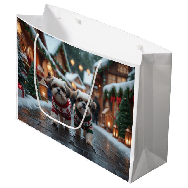 Shih Tzu Dogs Christmas Snow Holiday Große Geschenktüte (Vorderseite Schrägansicht)