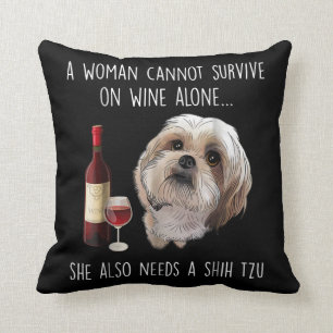 Shih Tzu  Eine Frau kann nicht allein auf Wein üb Kissen