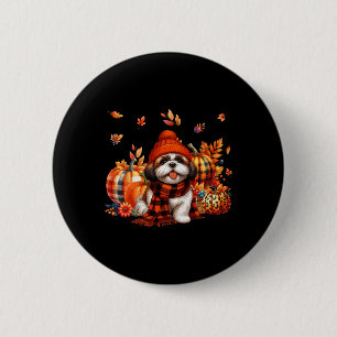 Shih Tzu Erntedank Leopard Pumpkins Herbstlaub Button