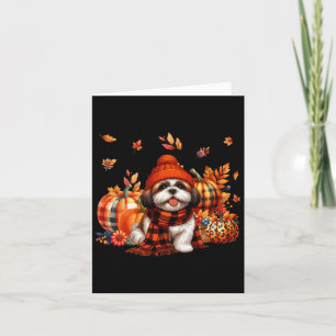 Shih Tzu Erntedank Leopard Pumpkins Herbstlaub Karte