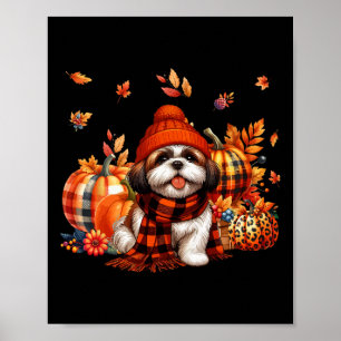 Shih Tzu Erntedank Leopard Pumpkins Herbstlaub Poster