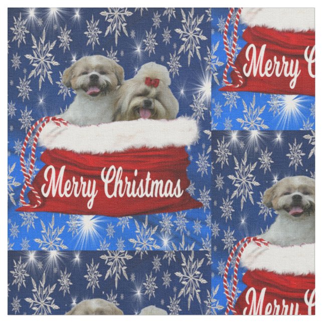 Shih tzu Fabric Christmas Stoff (Nahaufnahme)