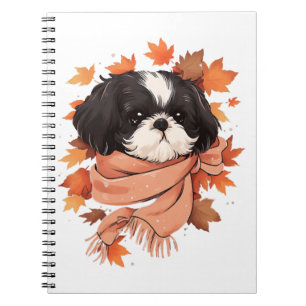 Shih Tzu Fall Dog Autumn Leaves Erntedank Copy Notizblock