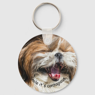 Shih tzu gähnende Lächeln Text anpassen Schlüsselanhänger