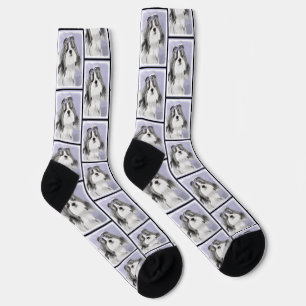 Shih Tzu Gemälde Schwarz & Weiß Originale Hunde Ku Socken
