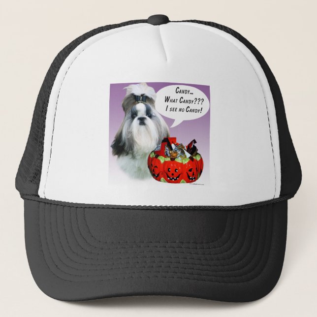 Shih Tzu (gepflegt) Halloween Candy Truckerkappe (Vorderseite)