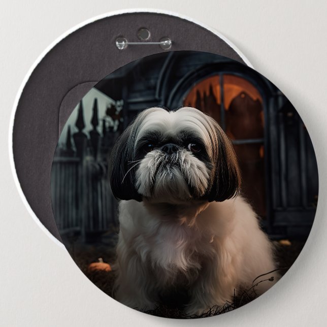 Shih Tzu Halloween Beängstigend Button (Vorne & Hinten)
