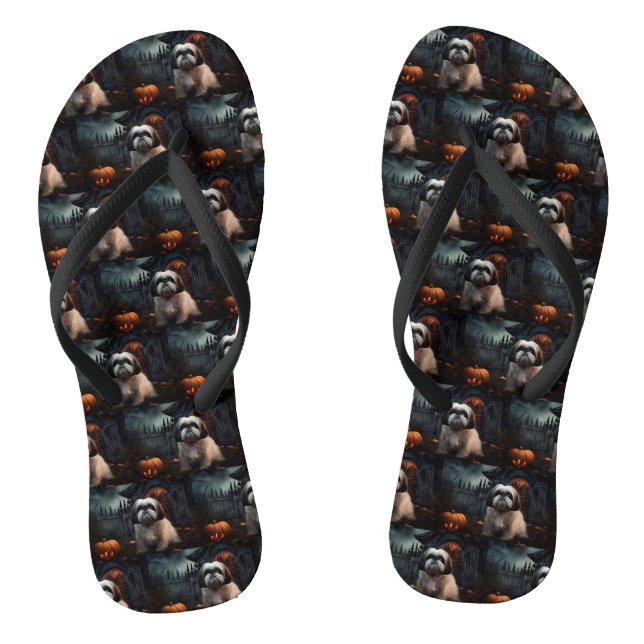 Shih Tzu Halloween Beängstigend Flip Flops (Fußbett)