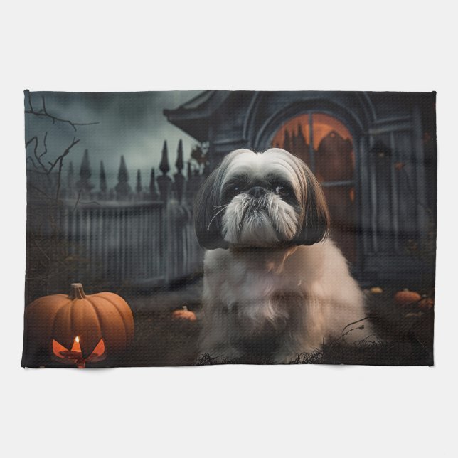 Shih Tzu Halloween Beängstigend Geschirrtuch (Horizontal)