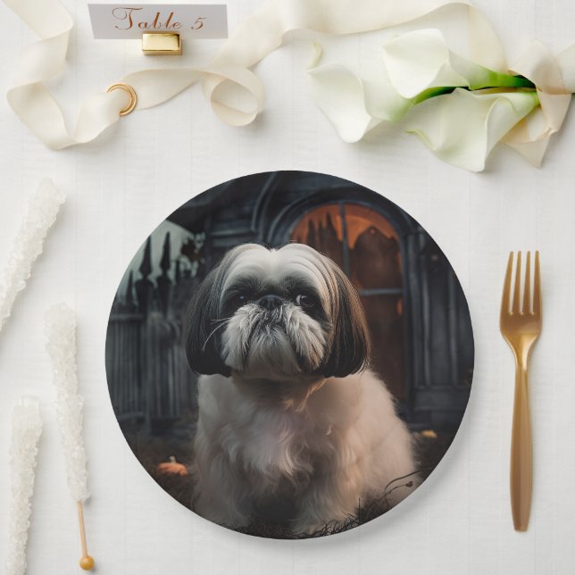 Shih Tzu Halloween Beängstigend Pappteller (Hochzeit)