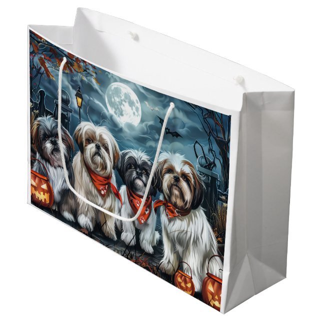 Shih Tzu Halloween Spooky Große Geschenktüte (Vorderseite Schrägansicht)