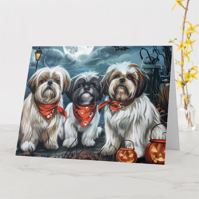 Shih Tzu Halloween Spooky Karte (Gelbe Blume)