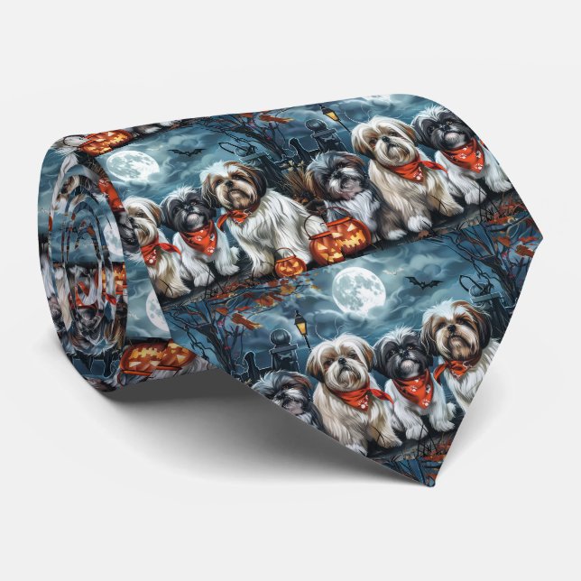 Shih Tzu Halloween Spooky Krawatte (Gerollt)