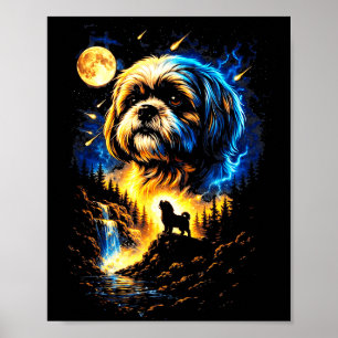 Shih tzu heult zum Mond vintage 90er lustiger Hund Poster