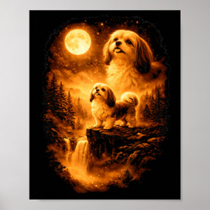 Shih Tzu Heult zum Mond Vintage 90er Lustiger Hund Poster